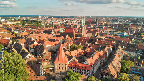 Aerial view of Nuremberg at sunset, Germany