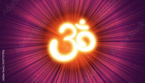 Om symbol, glowing vector background.