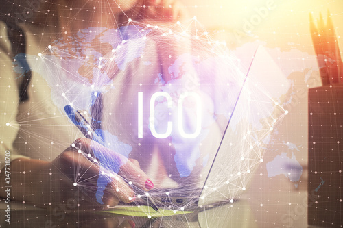 Wallpaper Mural Double exposure of woman hands typing on computer and crypto market theme hologram drawing. Blockchain concept. Torontodigital.ca