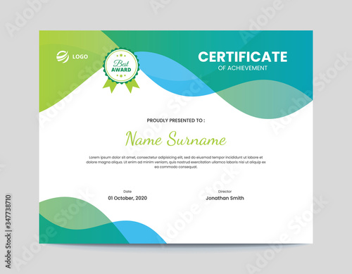 Colored Blue and Green Waves Certificate
Letter Size with .125 Bleed