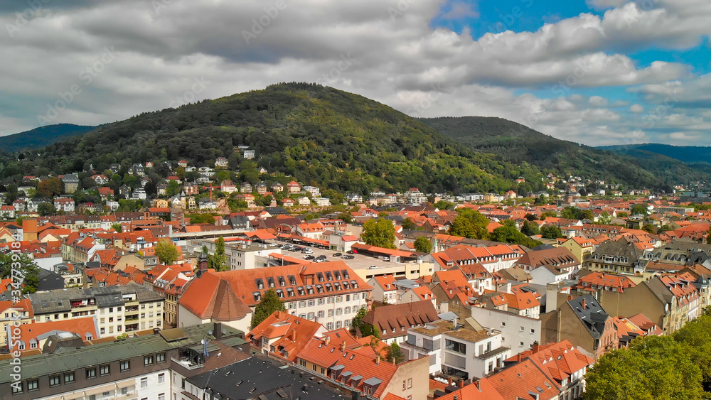 Heidelberg in summer season, Germany. View from drone