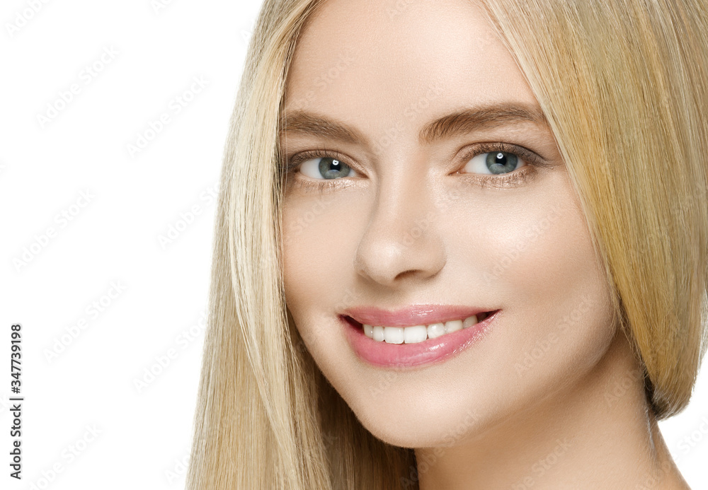 Beautiful woman blonde long smooth hair natural beauty smile happy Beautiful woman blonde long smooth hair natural beauty smile happy