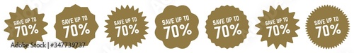 Save Up To 70 Percent Tag Gold | 70% Icon | Sticker | Deal Label | Variations