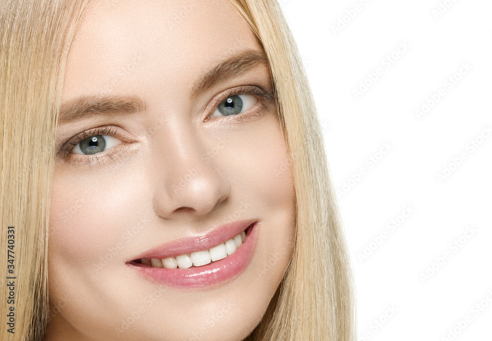 Beautiful woman blonde long smooth hair natural beauty smile happy Beautiful woman blonde long smooth hair natural beauty smile happy