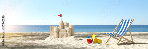 Sandcastle on the beach on vacation during summer vacation