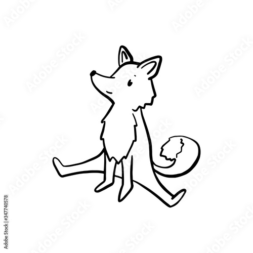Cute fox making yoga stretch, black line vector character isolated. Lovely forest animal anthropomorphic character