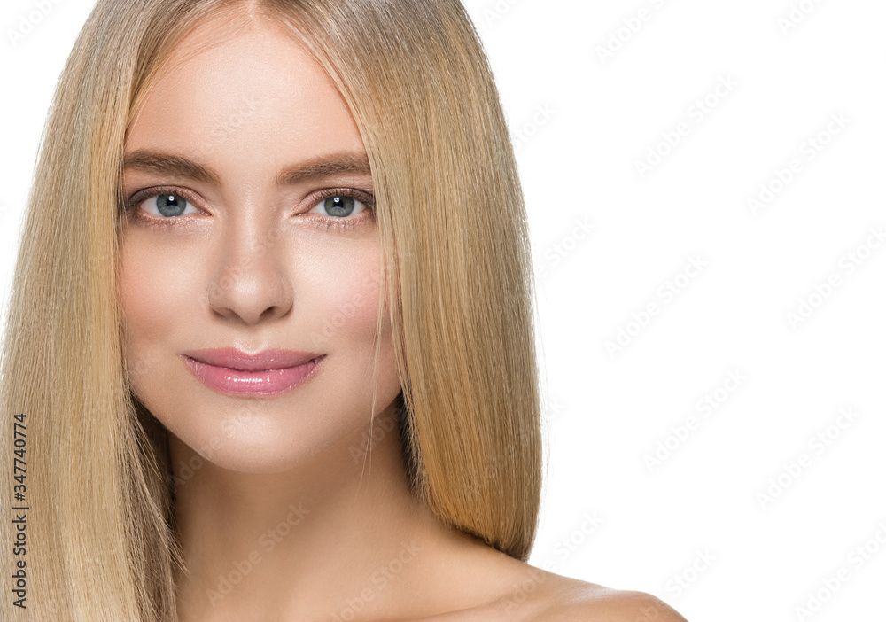 Beautiful woman blonde long smooth hair natural beauty smile happy Beautiful woman blonde long smooth hair natural beauty smile happy