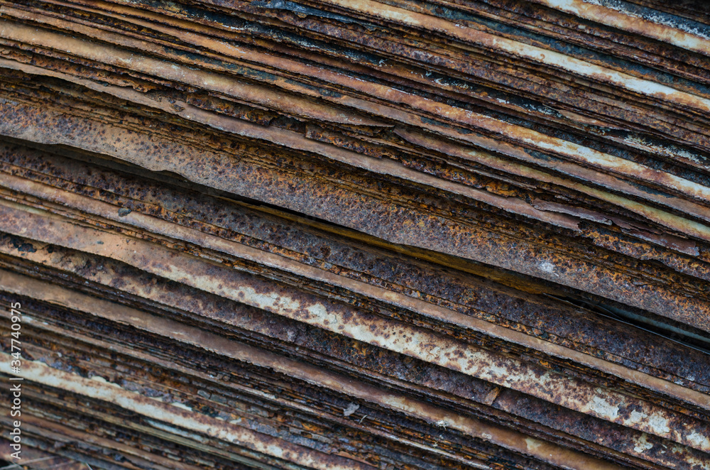 Rusty metal. Sheets of rusty iron. Metal structure.