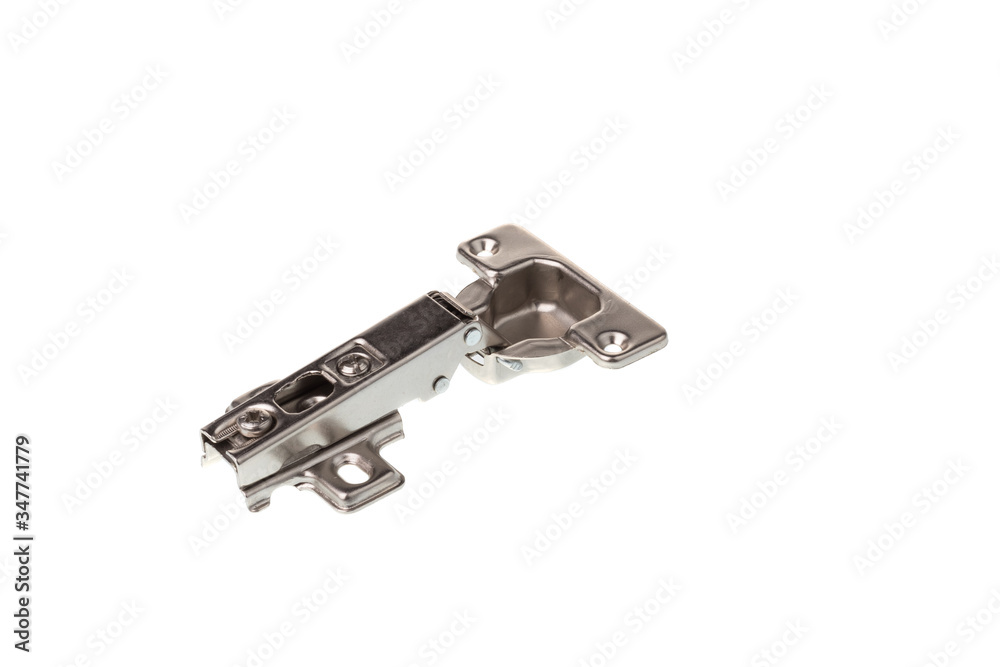 Metal cabinet hinge, isolated on white background Metal cabinet hinge, isolated on white background