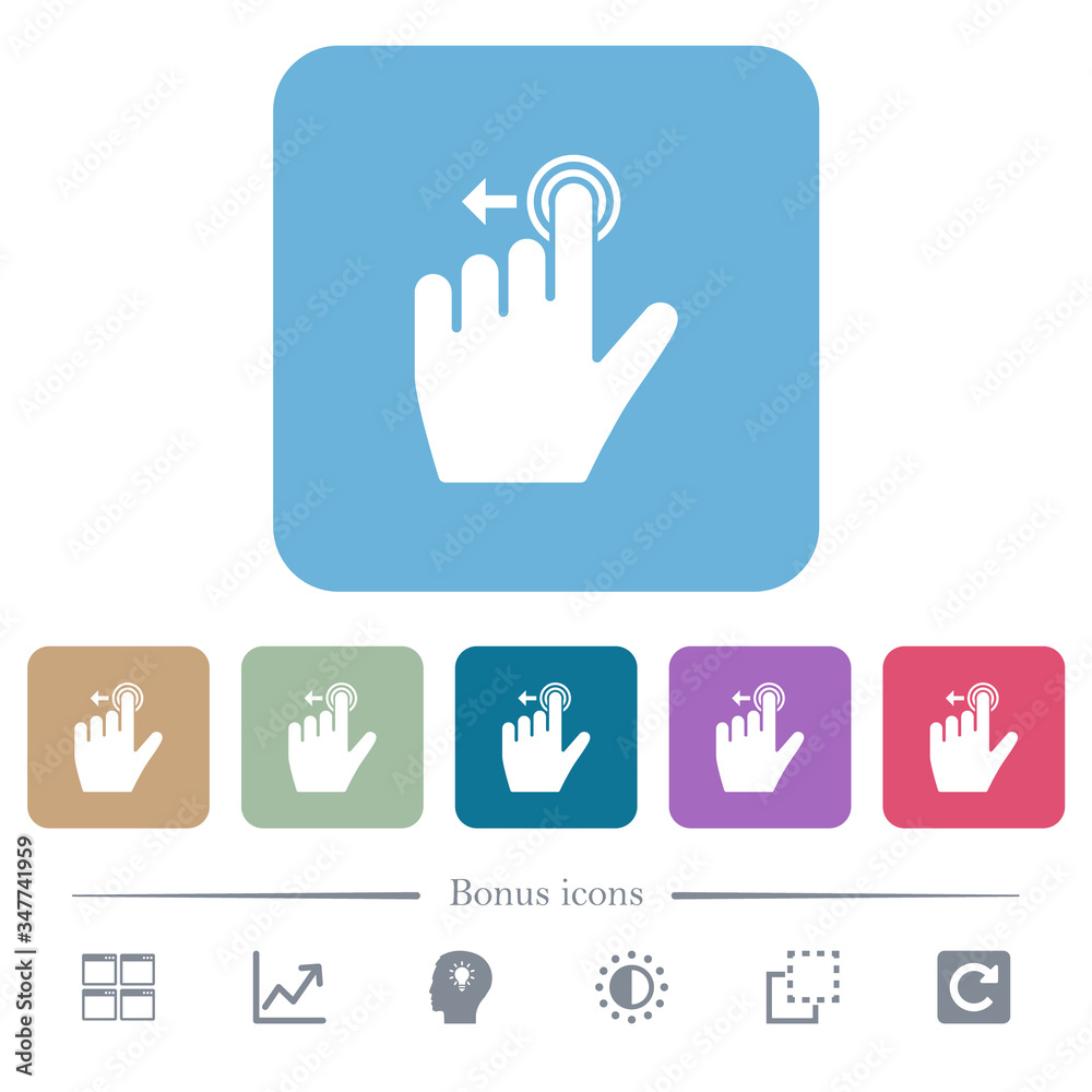 Fototapeta premium Left handed slide left gesture flat icons on color rounded square backgrounds