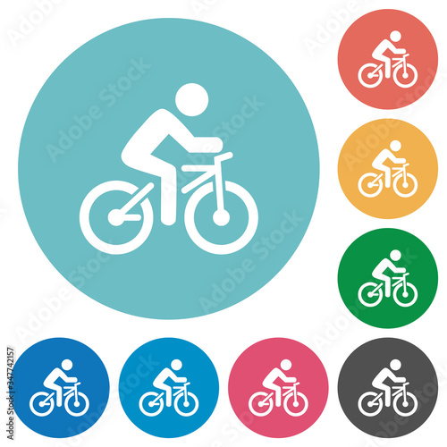 Bicycle with rider flat round icons