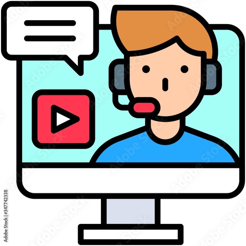 Man with headphone in monitor, video clip vector