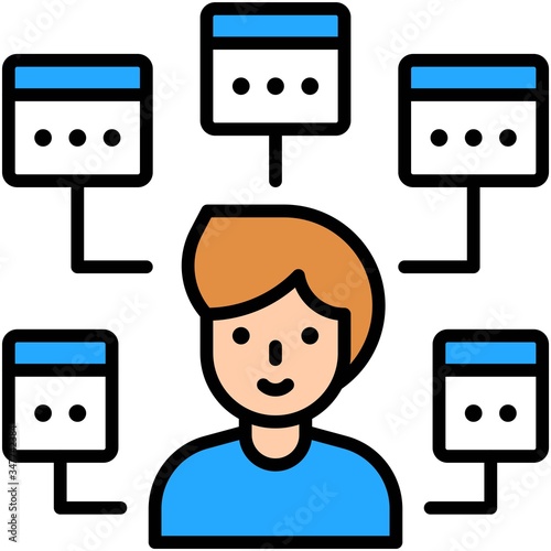 Multitasking icon, man with five window task