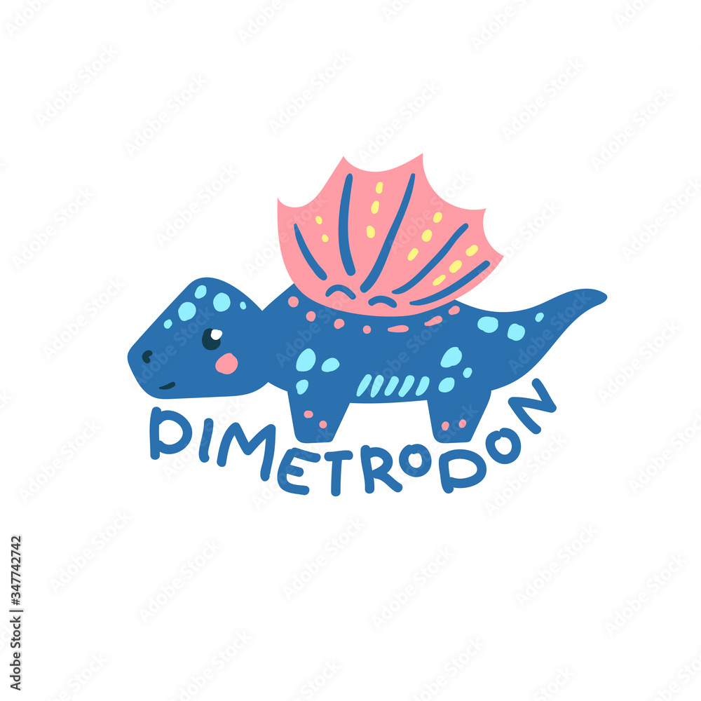 Cartoon dinosaur Dimetrodon. Cute dino character isolated. Playful dinosaur vector illustration on white background