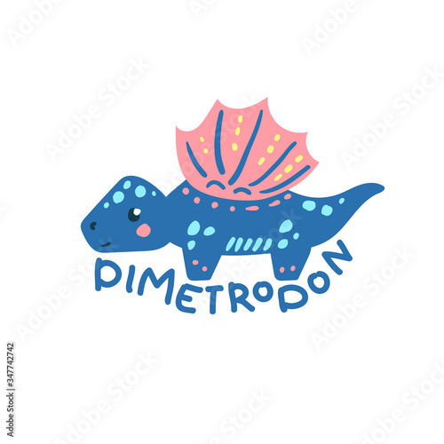 Cartoon dinosaur Dimetrodon. Cute dino character isolated. Playful dinosaur vector illustration on white background