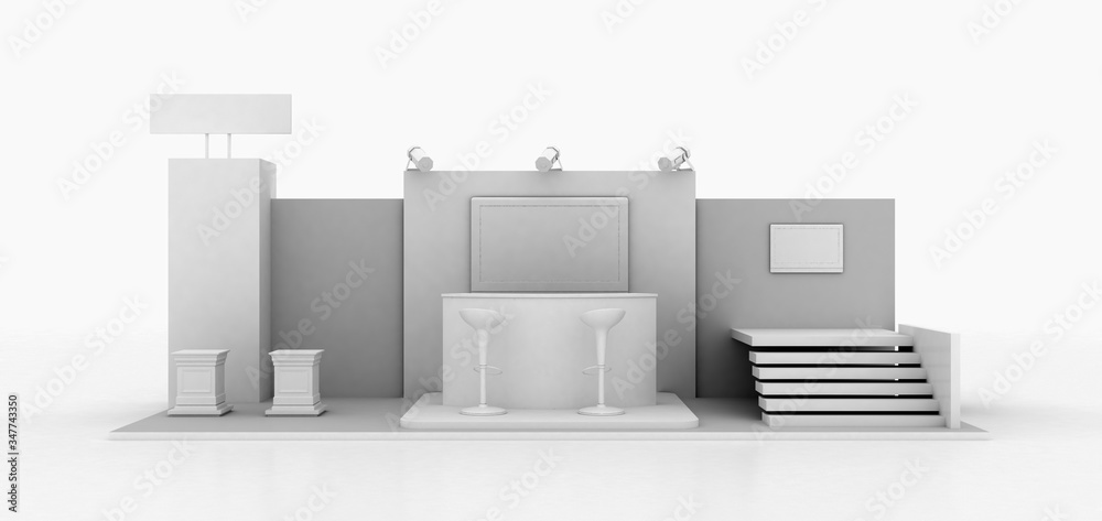 Corporate booth, isolated on white, with copy space. Original 3d rendering Corporate booth, isolated on white, with copy space. Original 3d rendering