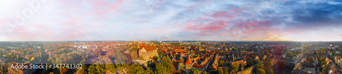 Nuremberg cityscape aerial view from city castle on a beautiful sunset