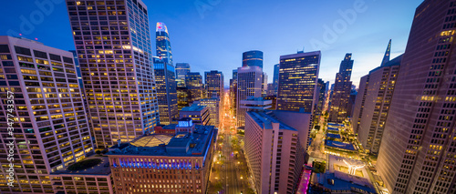 Fotografie Aerial View of San Francisco Skyline and Market Street with City Lights - Empty