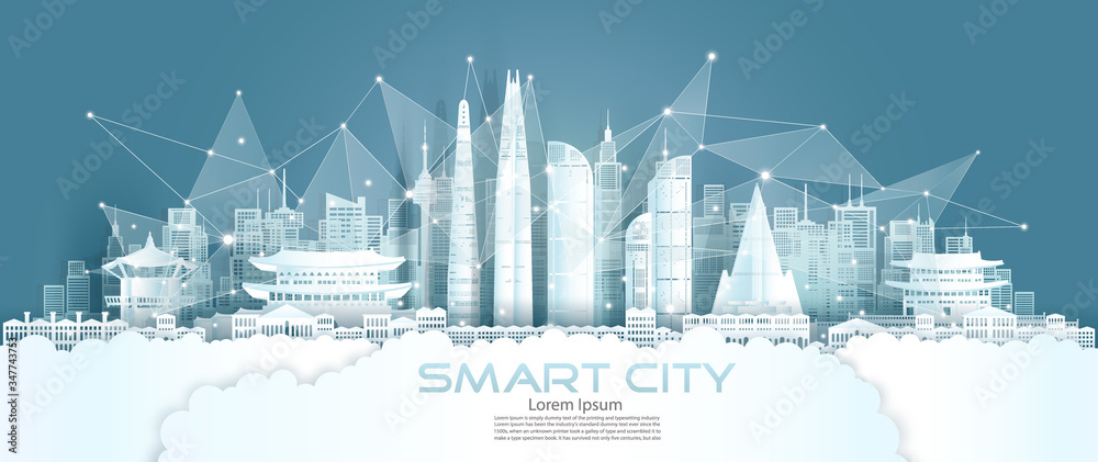 Technology wireless network communication smart city with architecture south Korea.
