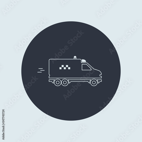 minivan taxi minibus icon in flat outline style on round background