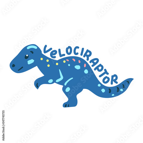 Cartoon dinosaur Velociraptor. Cute dino character isolated. Playful dinosaur vector illustration on white background
