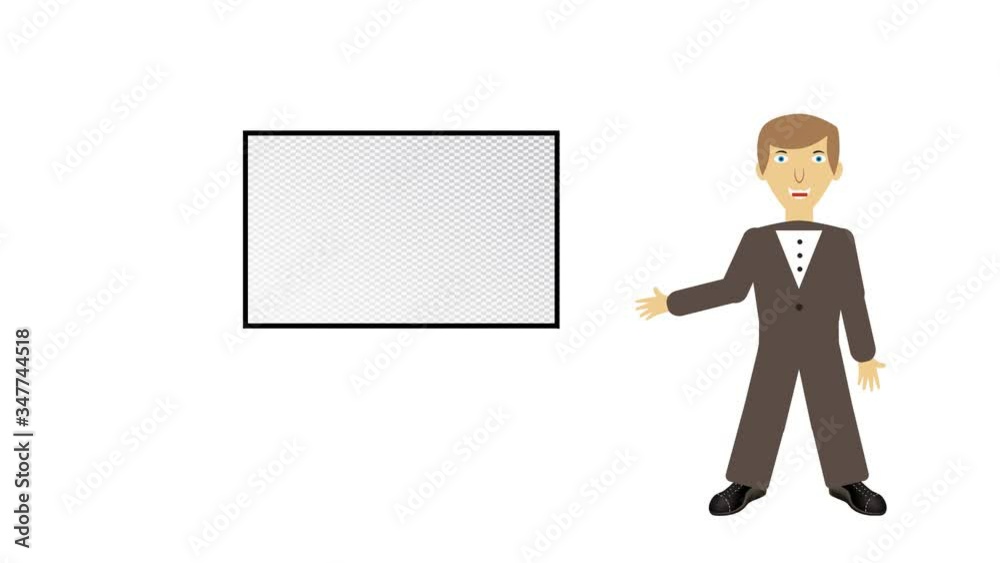 Business man coach teacher consultant with pointer stick showing presentation on blank white projection screen. Copy space. Business man coach teacher consultant with pointer stick showing presentation on blank white projection screen. Copy space.