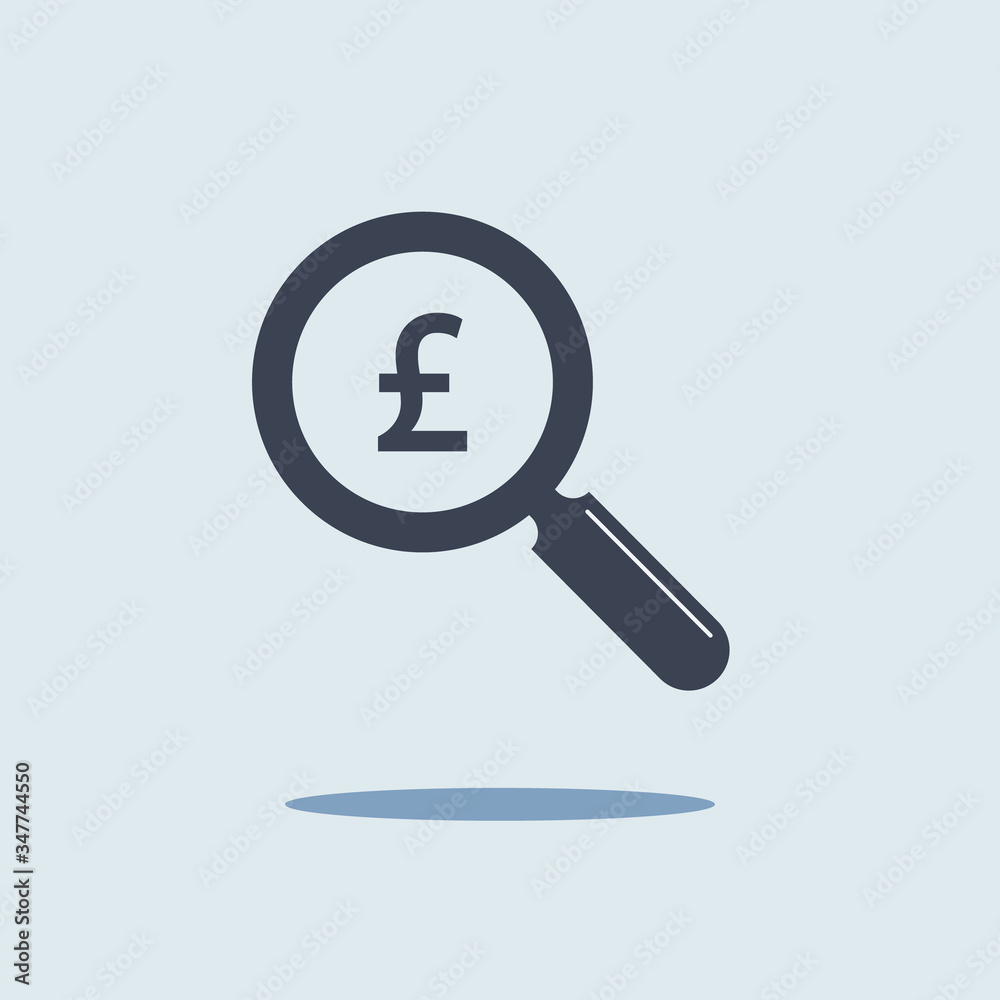Magnifying glass and sign of GBP pound sterling. finance symbol Magnifying glass and sign of GBP pound sterling. finance symbol