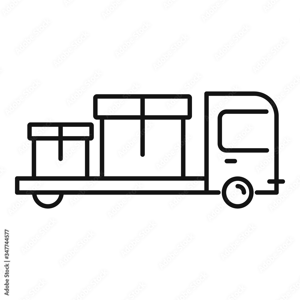 Relocation box truck icon. Outline relocation box truck vector icon for web design isolated on white background