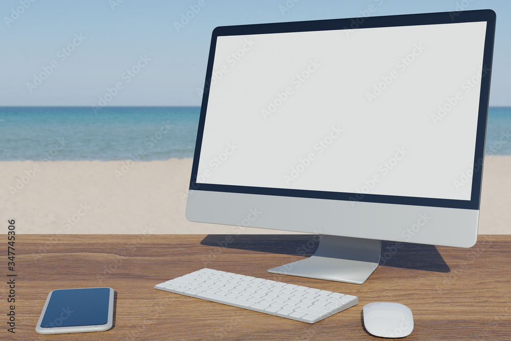 3D rendering Computer screen display monitor with blank screen. 3D rendering Computer screen display monitor with blank screen.