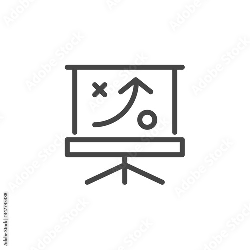 Thin Icon Planning, Strategy and Tactic or Training. Such Line Sign as Isolated Flipchart and Plan . Custom Vector Pictogram EPS 10 for Web in Outline Style on White Background Editable Stroke.