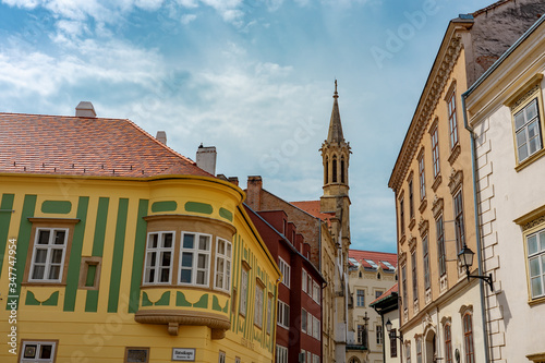 narrow medieval colorful street of Sopron Hungary with beautiful architecture