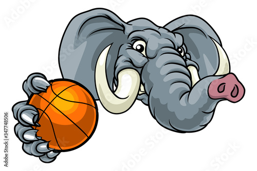 An elephant basketball sports animal mascot holding a ball