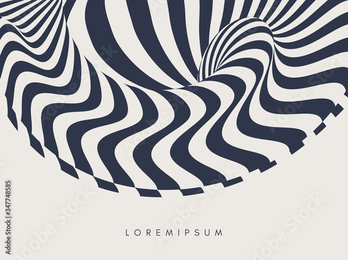 Black and white abstract striped background. Optical art. 3d vector illustration.