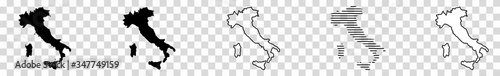 Italy Map Black | Italian Border | State Country | Transparent Isolated | Variations