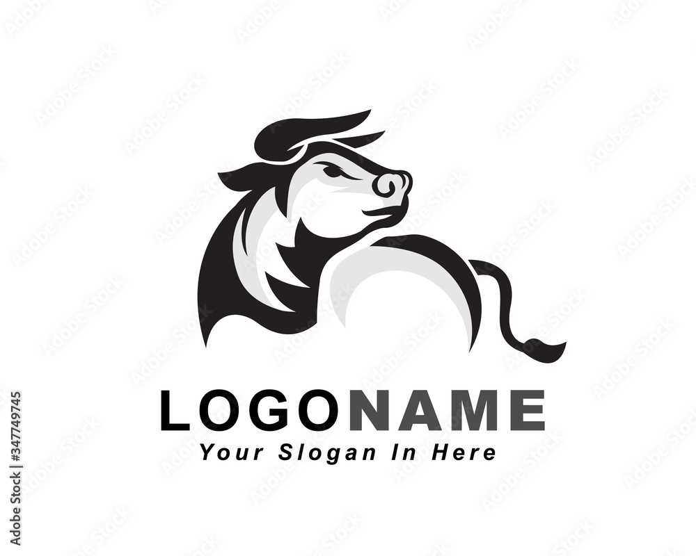 bull cow ox buffalo look back drawing art logo design inspiration Stock ...