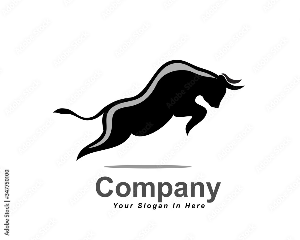 simply Black bull cow ox buffalo jump high logo design inspiration