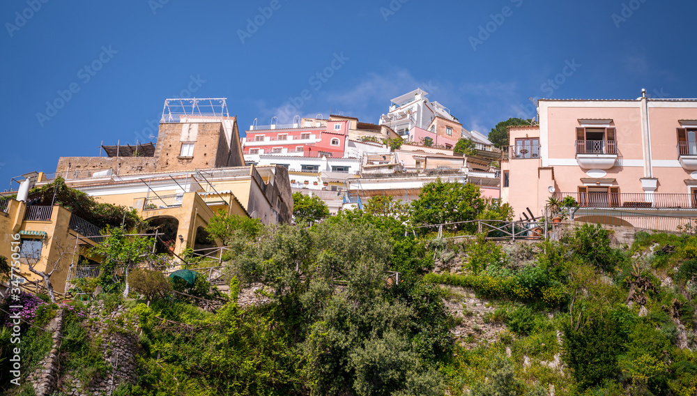 Hillside view on a summers day in Positano, Italy, Amalfi.