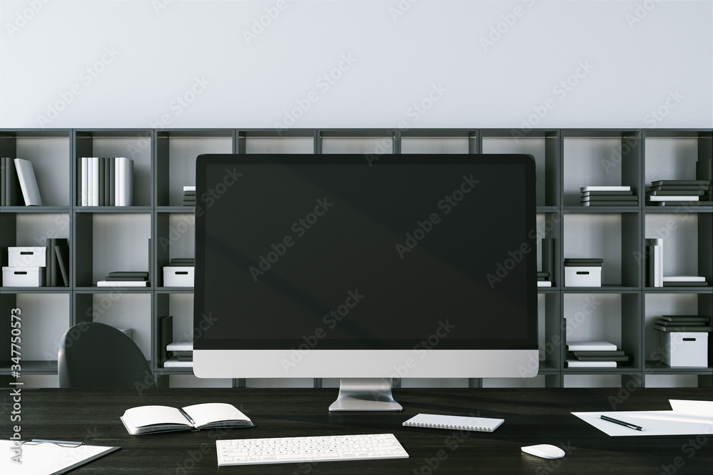 Luxury workplace desktop with empty computer screen Luxury workplace desktop with empty computer screen