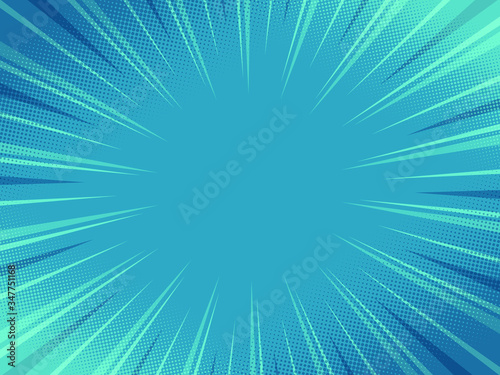 Blue Abstract Rays Background. Vector illustration in retro comic style