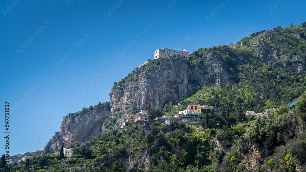 Luxury villas sit on the Amalfi coastline, Italy.