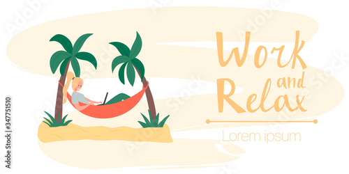 Work and relax vector flat poster template with hand drawn lettering.