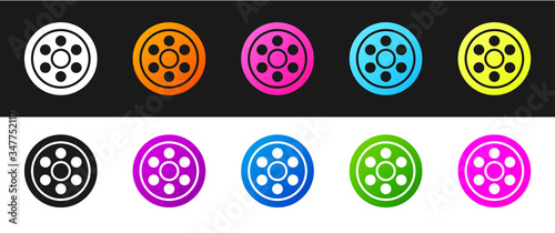 Set Alloy wheel for a car icon isolated on black and white background.  Vector Illustration
