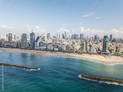 Aerial view of Tel Aviv and sea, Tel-Aviv, Israel.