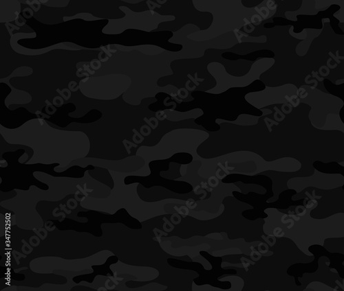 Black seamless camouflage print. Classic background vector.