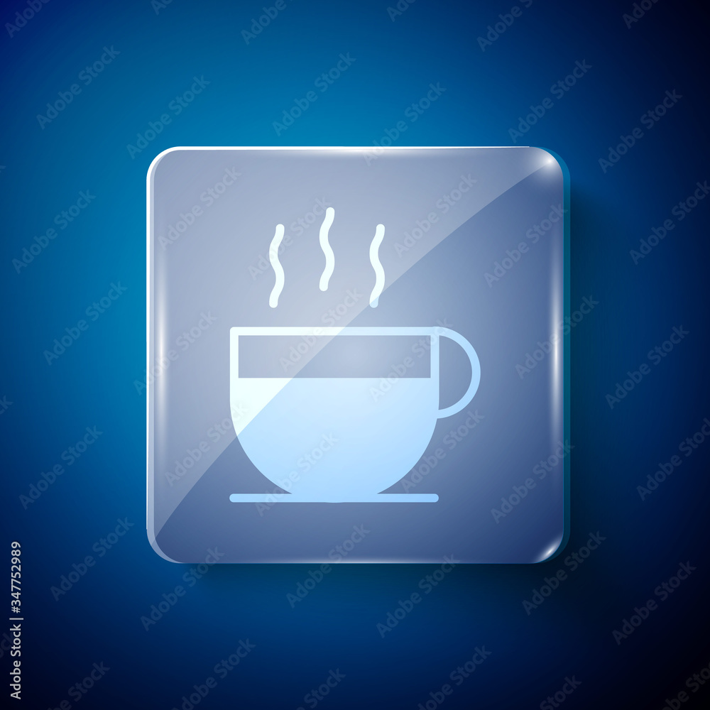White Coffee cup icon isolated on blue background. Tea cup. Hot drink coffee. Square glass panels. Vector Illustration White Coffee cup icon isolated on blue background. Tea cup. Hot drink coffee. Square glass panels. Vector Illustration
