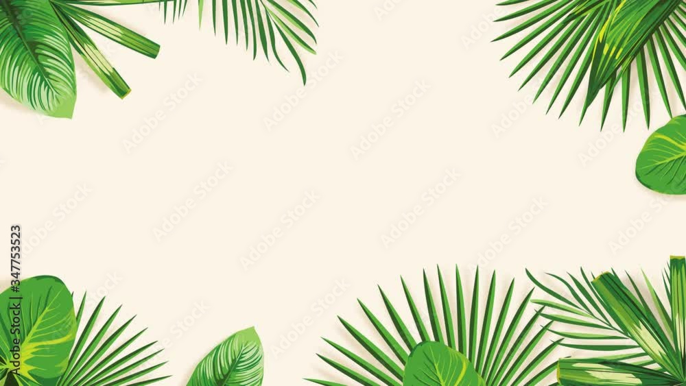 Nature Exotic Tropical Green Palm Banana Leaves Take Shape Border, Frame Motion Animation. 4K Animated Footage Jungle Background.