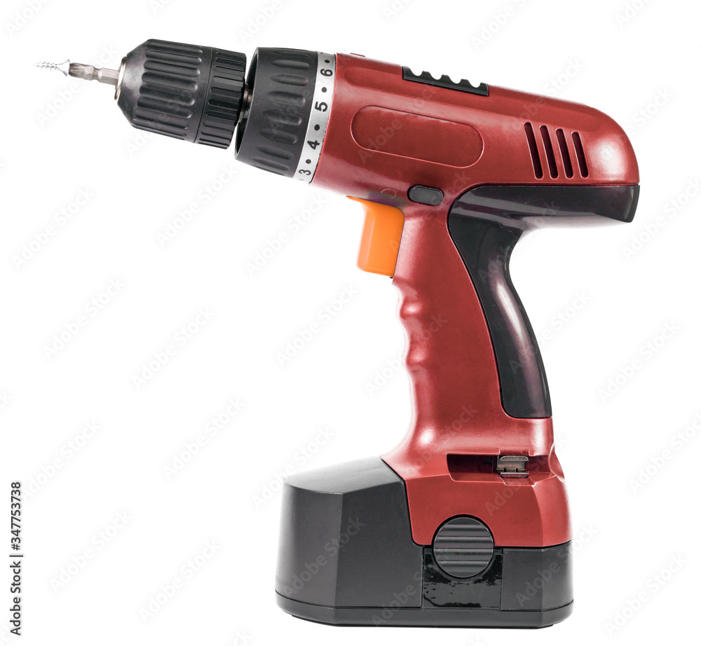 orange power drill isolated on a white background