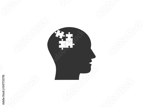 Human head, puzzle icon. Vector illustration, flat design.