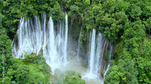 Aerial View at Thi Lo Su waterfall in Umphang Wildlife Sanctuary.  is claimed to be the largest and highest waterfall in northwestern Thailand.
