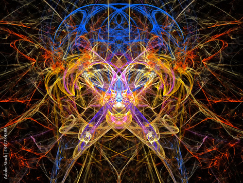 The head of a deer.  Abstract Magic energy multicolored fractal. 3D rendering.